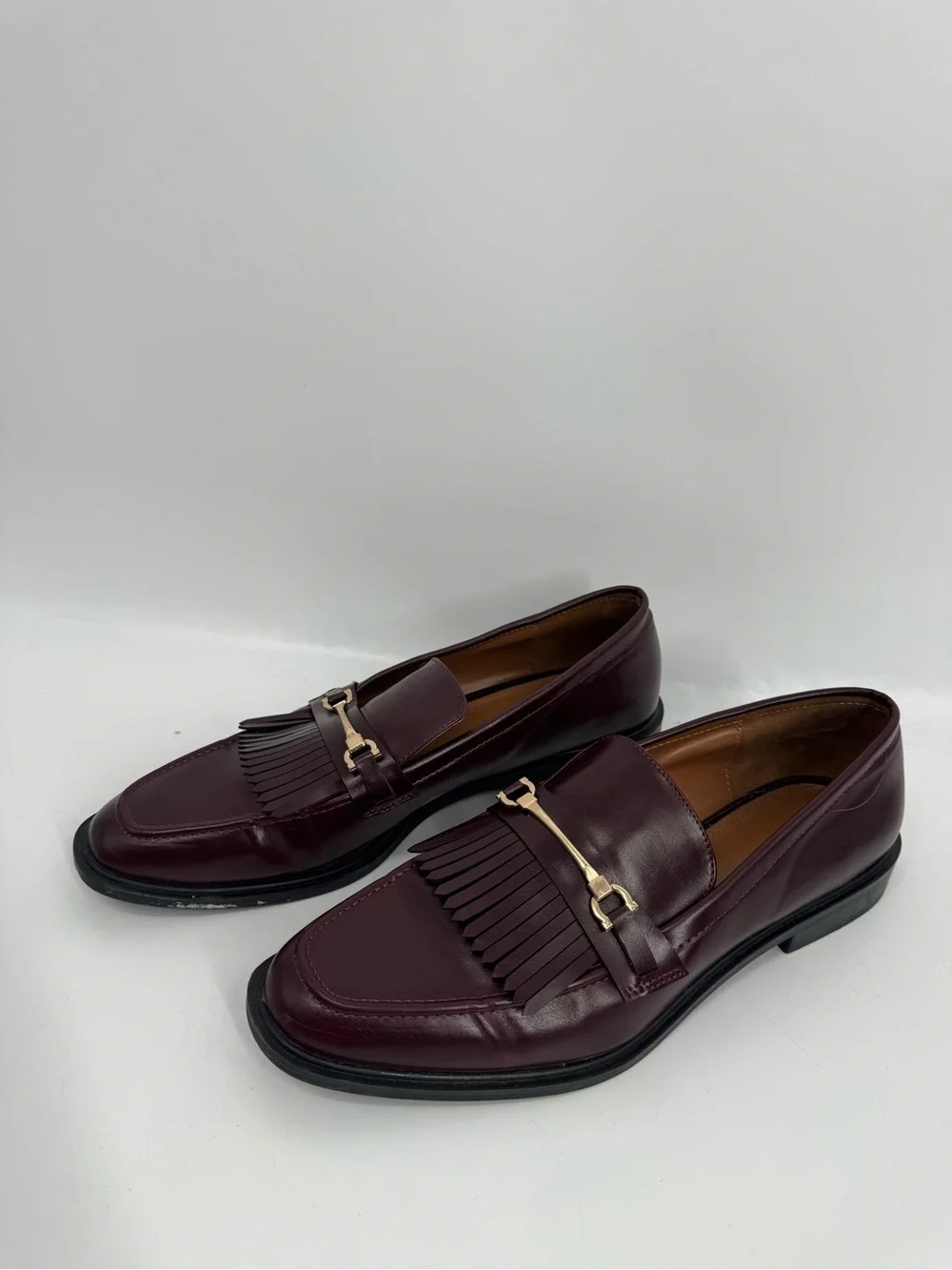 ZARA Burgundy Faux Leather Tassel Bit Loafers - Size EU 41